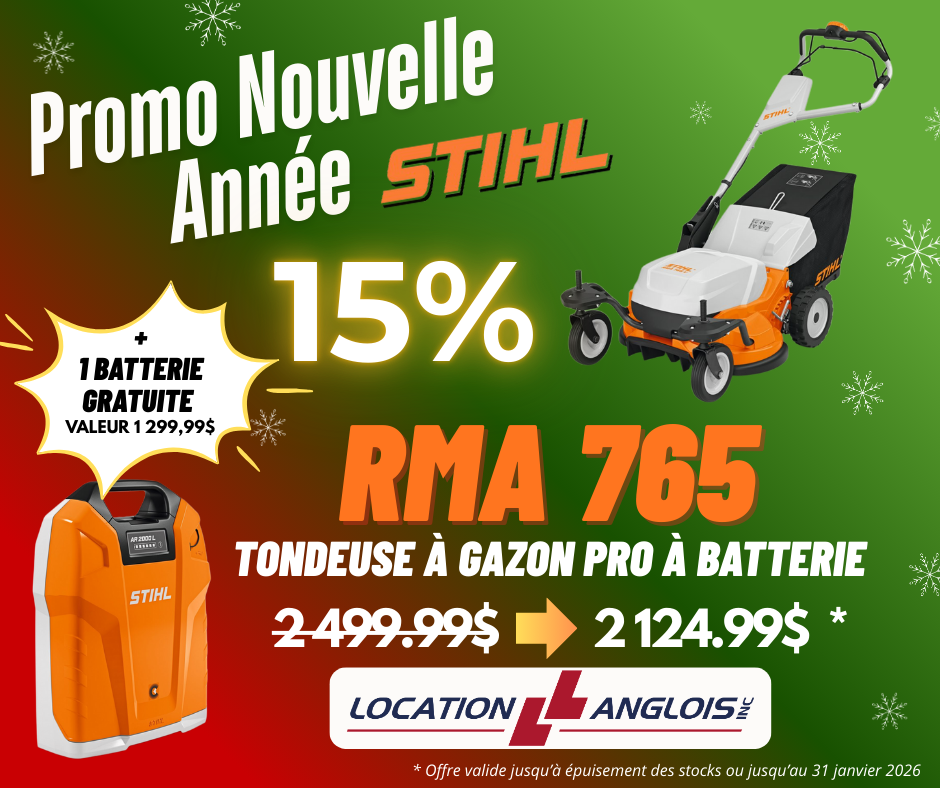 promotion janvier STIHL Magog, tondeuse RMA 765, UNE BATTERIE GRATUITE